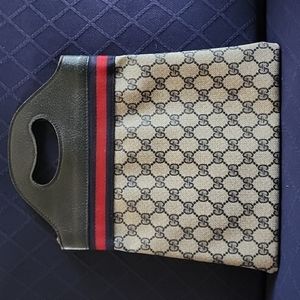 Gucci • Vintage GG Web Monogram Navy Leather PVC Purse Tote